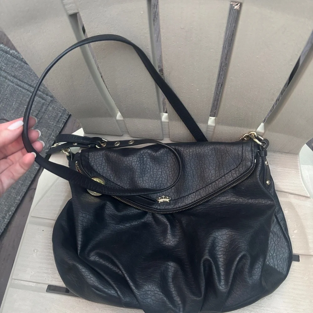 Y2K Juicy Couture Black Hobo Bag with Gold Chain Accents.